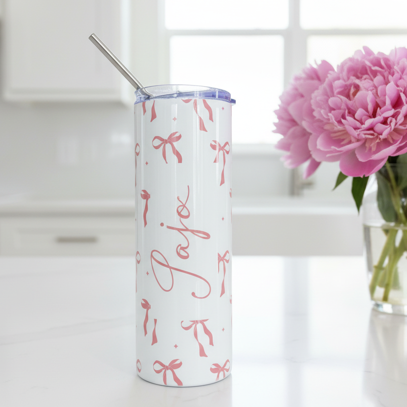 Pink Delicate Bow Named Tumbler