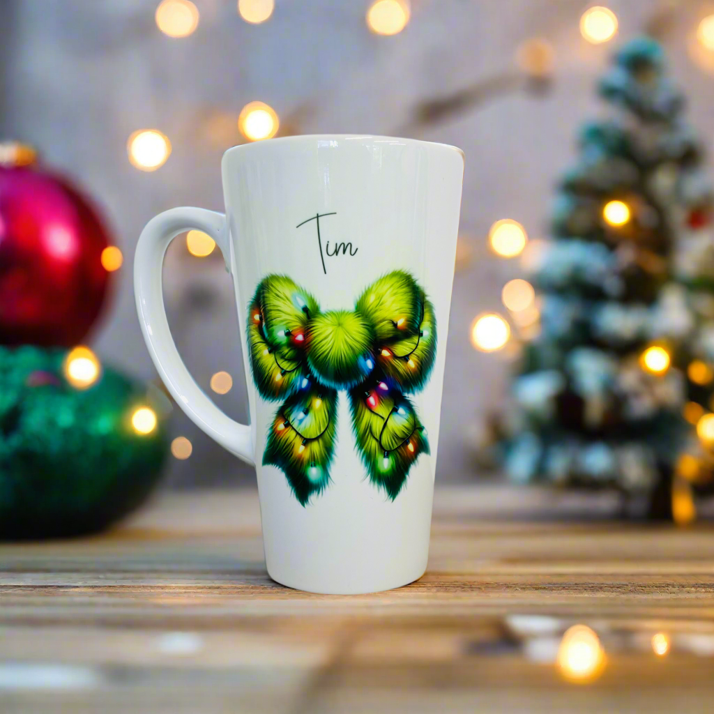 Fluffy Green Bow Latte Ceramic Mug 17oz inc Box (no5)