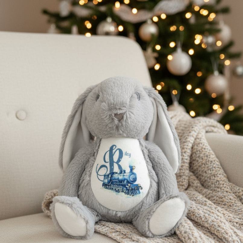 Christmas Blue Train Floppy Rabbit Plush Teddy