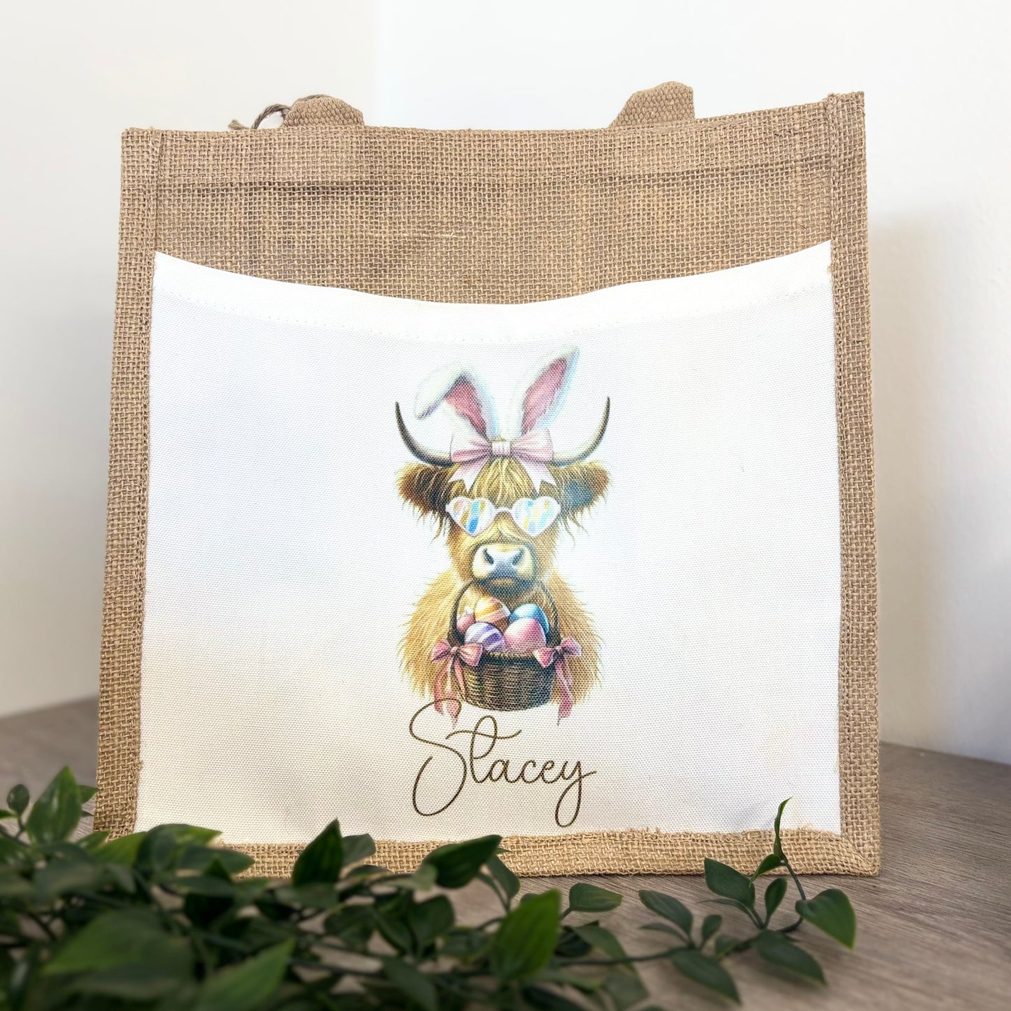 Easter Highland Cow Design Tote Bag