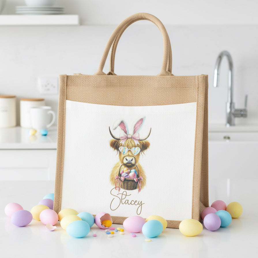 Easter Highland Cow Design Tote Bag