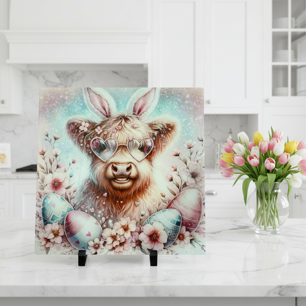 Pastel Easter Highland Cow 30cm Chopping Board