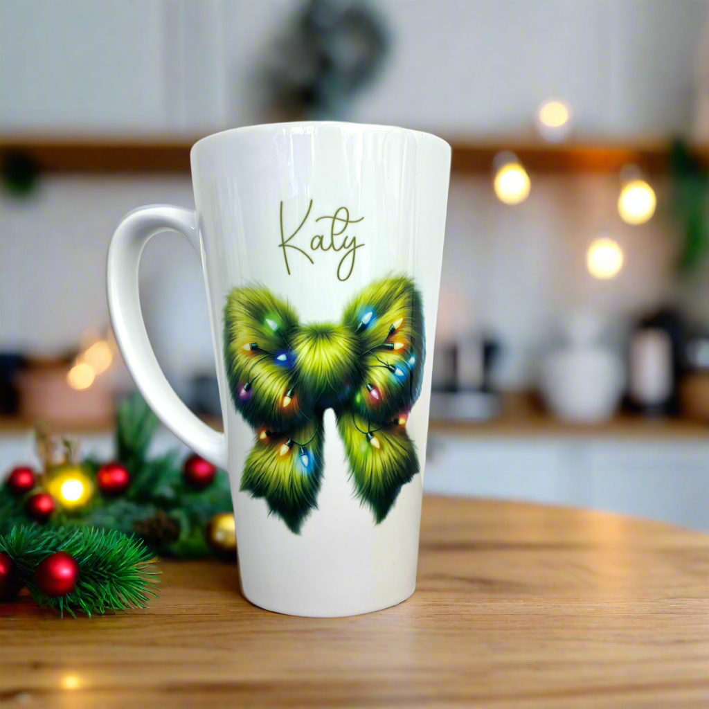 Fluffy Green Bow Latte Ceramic Mug 17oz inc Box (no4)
