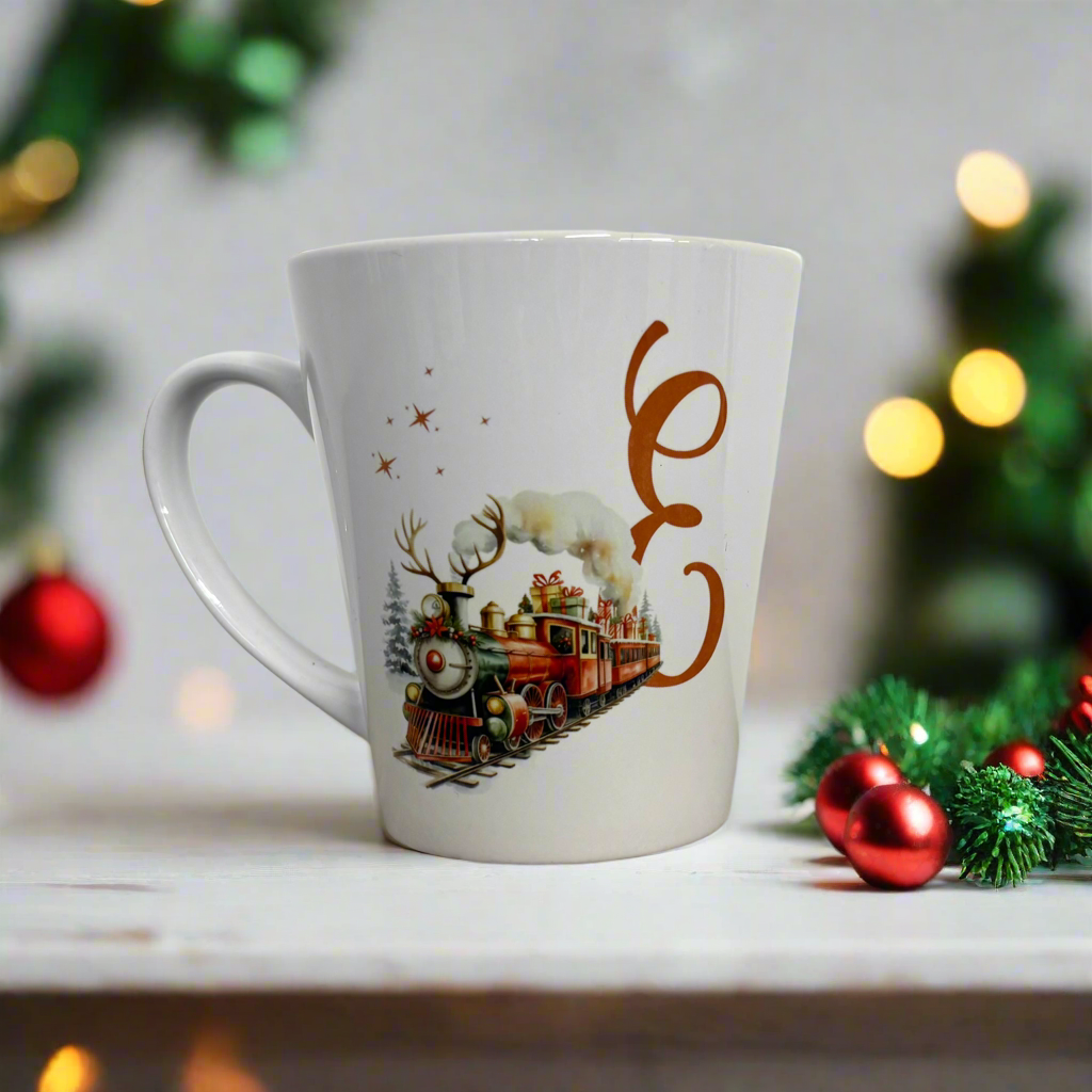 Red Christmas Train Initial Mini Latte Mug