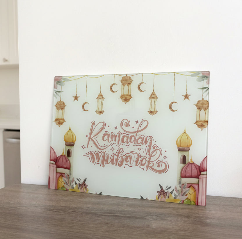 Ramadan Mubarak Pink & Gold Chopping Board A3