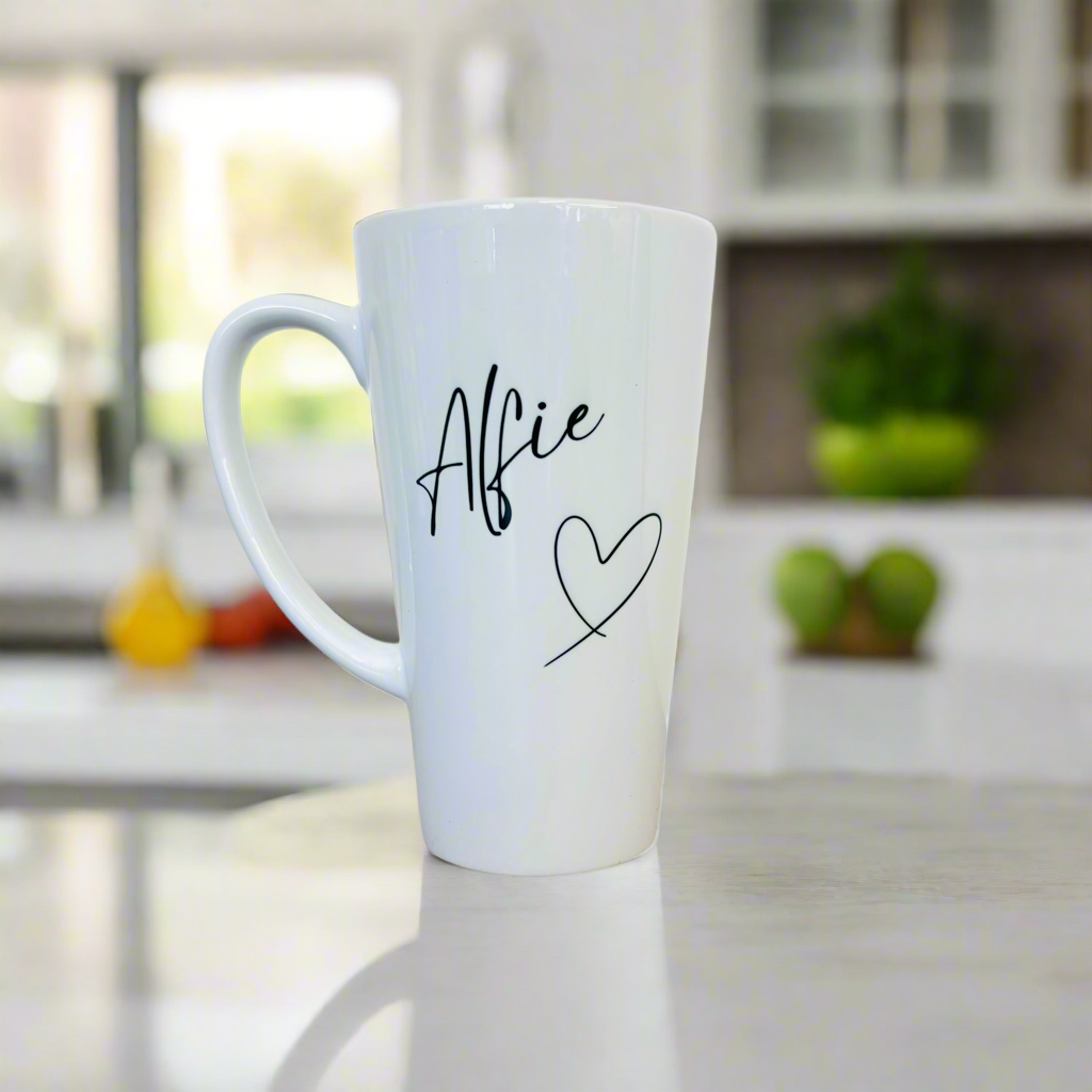 Latte Ceramic Mug 17oz Name &Heart