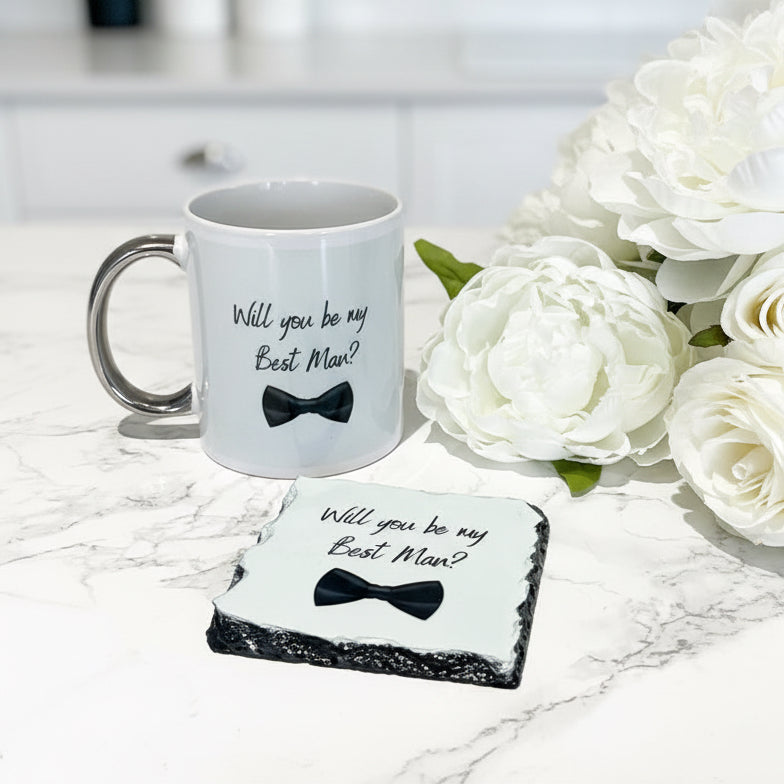 Black Bow Tie *Any Words* Mug and Coaster Set