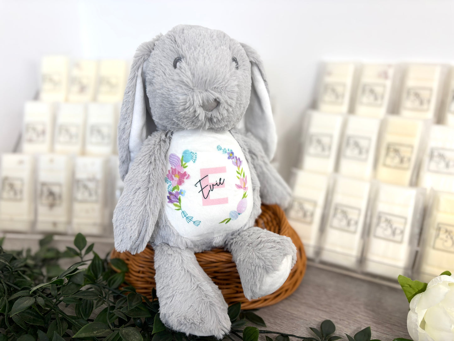 Floppy Rabbit Plush Teddy - Easter Wreath