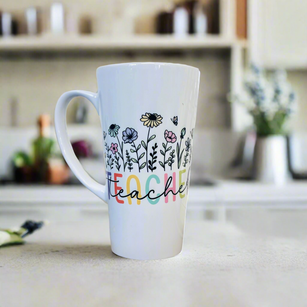 Latte Teacher Flowers Ceramic Mug 17oz inc Box