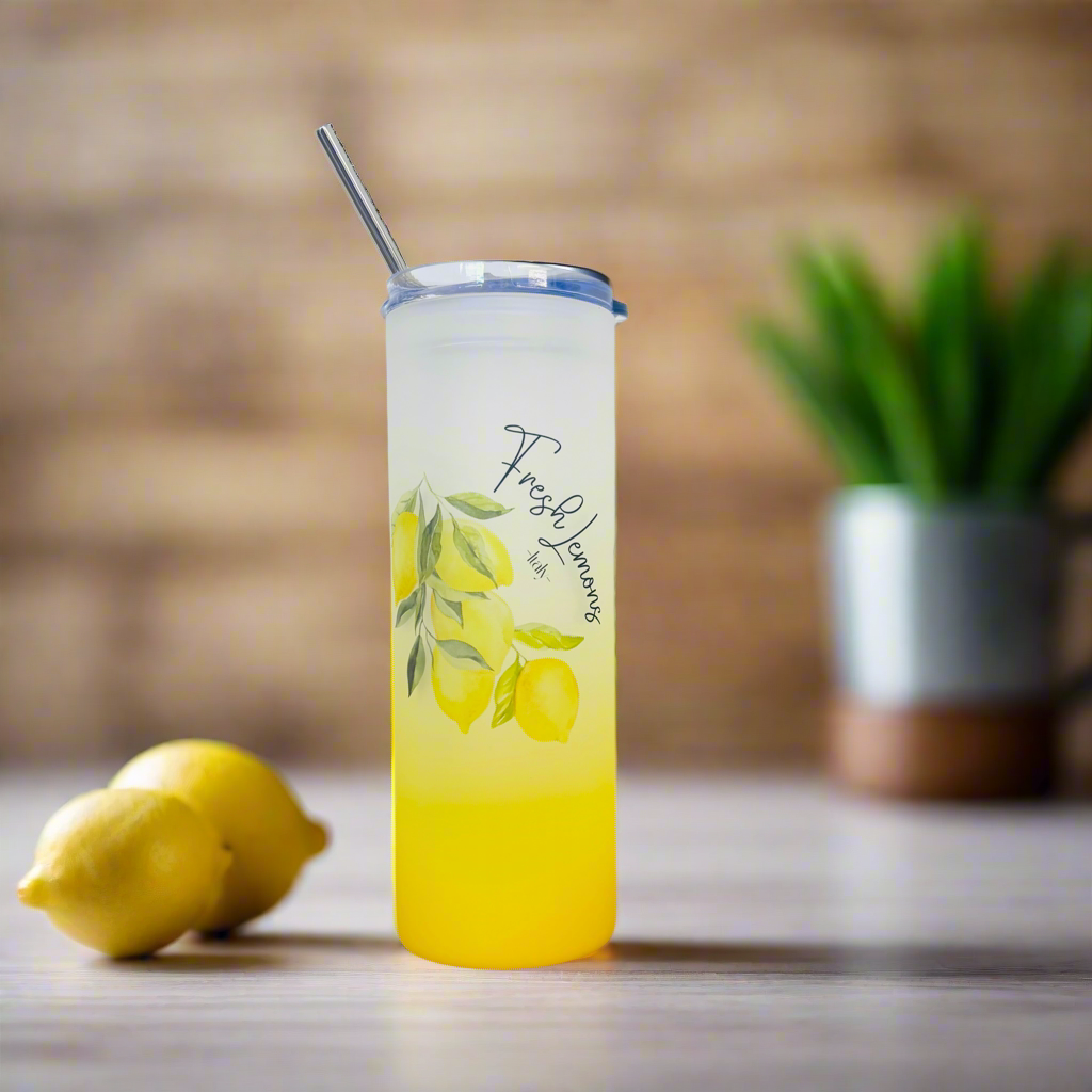 Fresh Lemons of Italy Tall Skinny Glass Tumbler 25oz