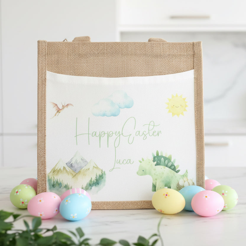 Happy Easter Dinosaur Design Tote Bag