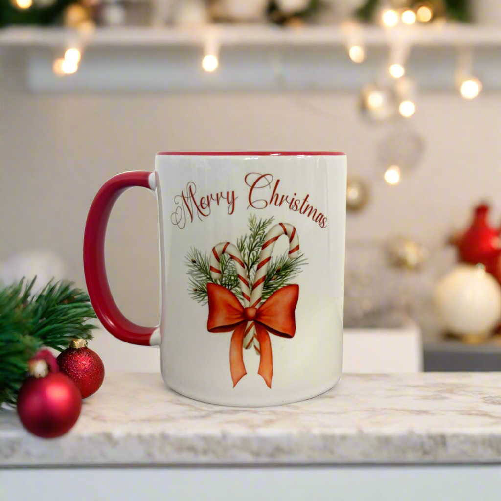 Red Candy Cane Christmas Mug Red Handle Mug