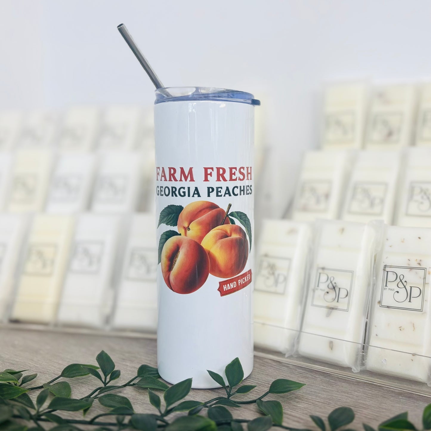 White Tumbler with Vintage Fruits