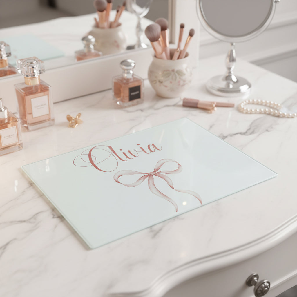 Rectangle Smooth Makeup Glass Board - Pink Bow
