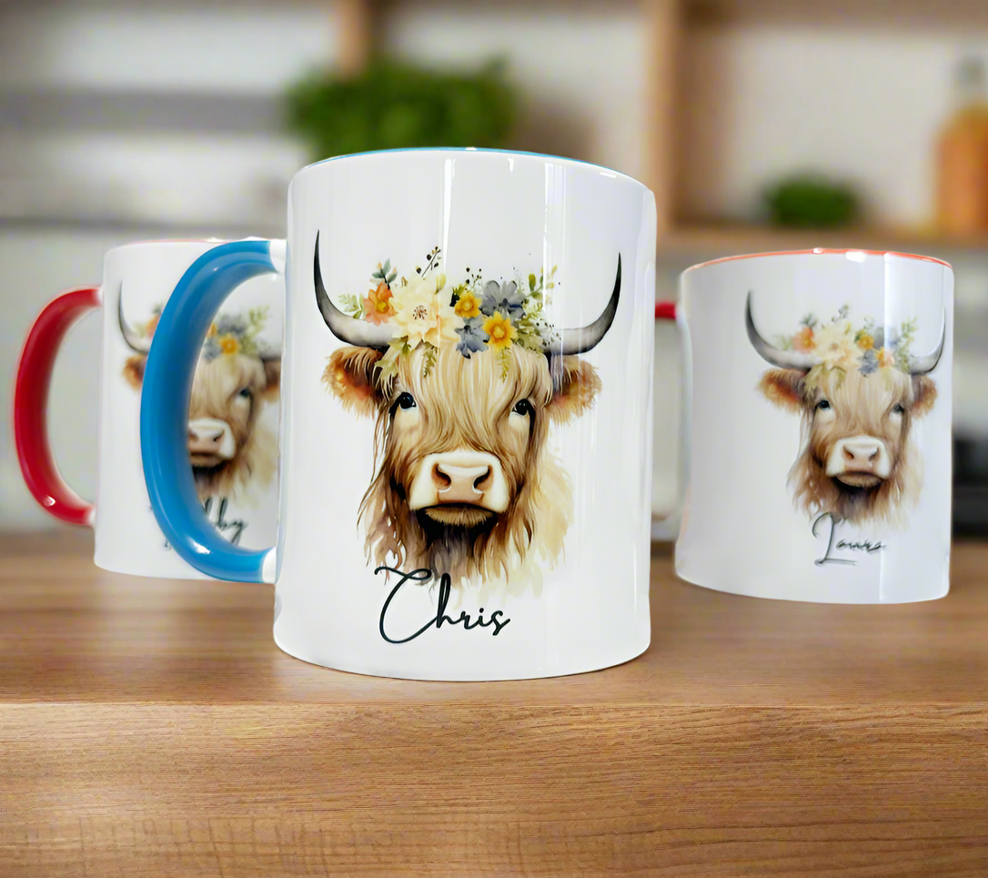 Highland Cow Mug (Choose Colour Handle)