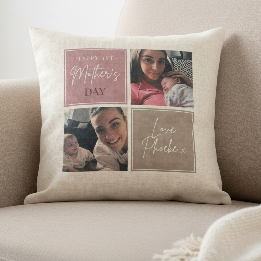 2 Photo Pink Panel Cushion 40cm