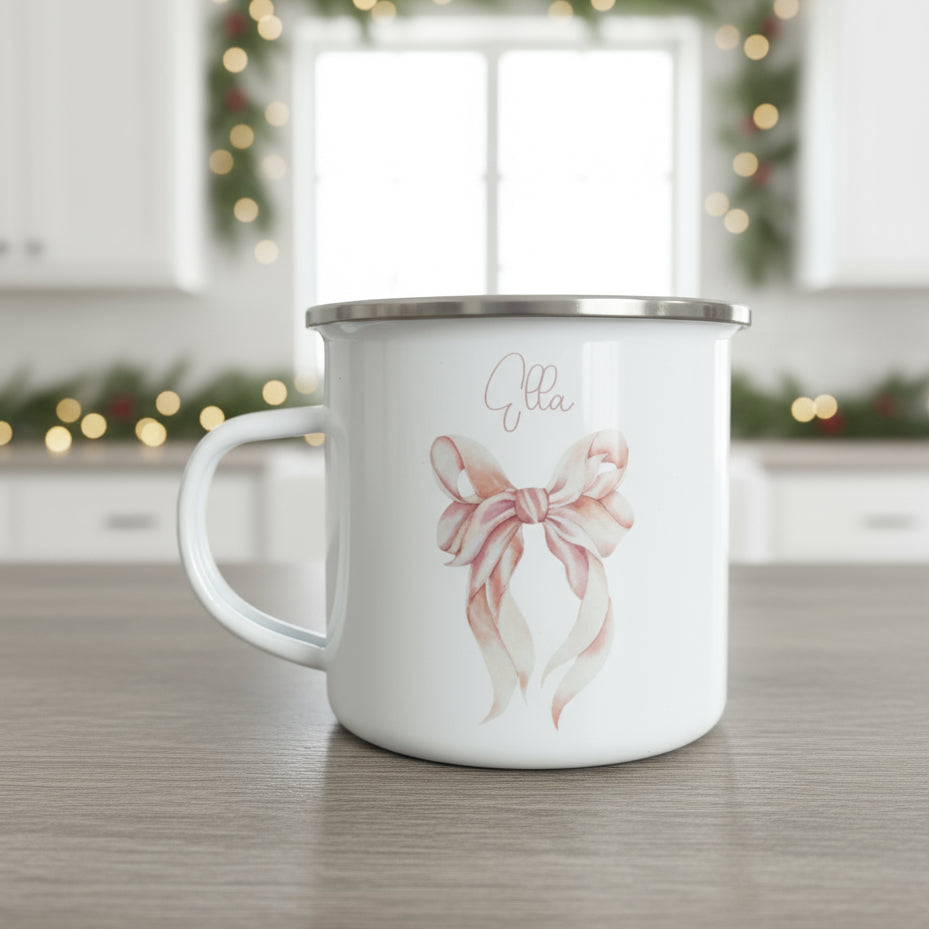 Metal Enamel Mug - Pink Bow