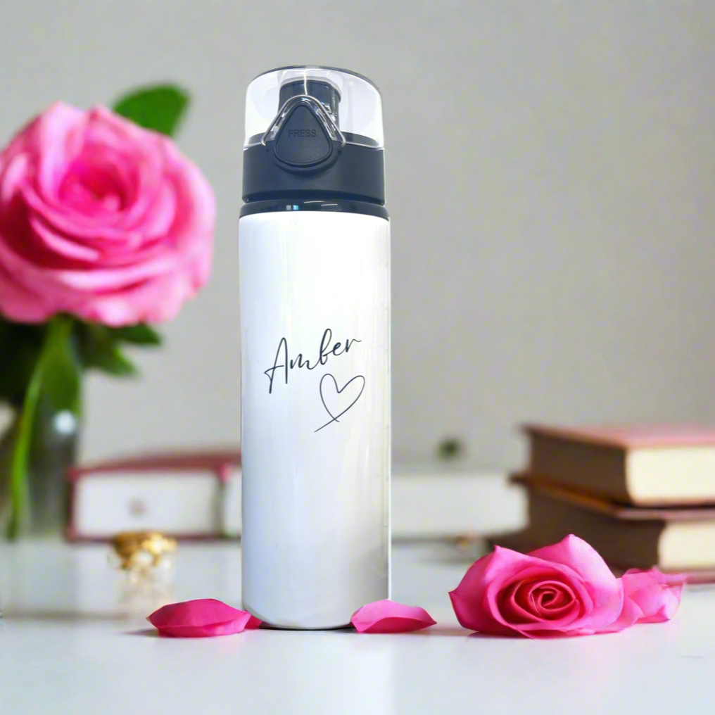 Name and Love Heart Sports bottle With Closed Lid