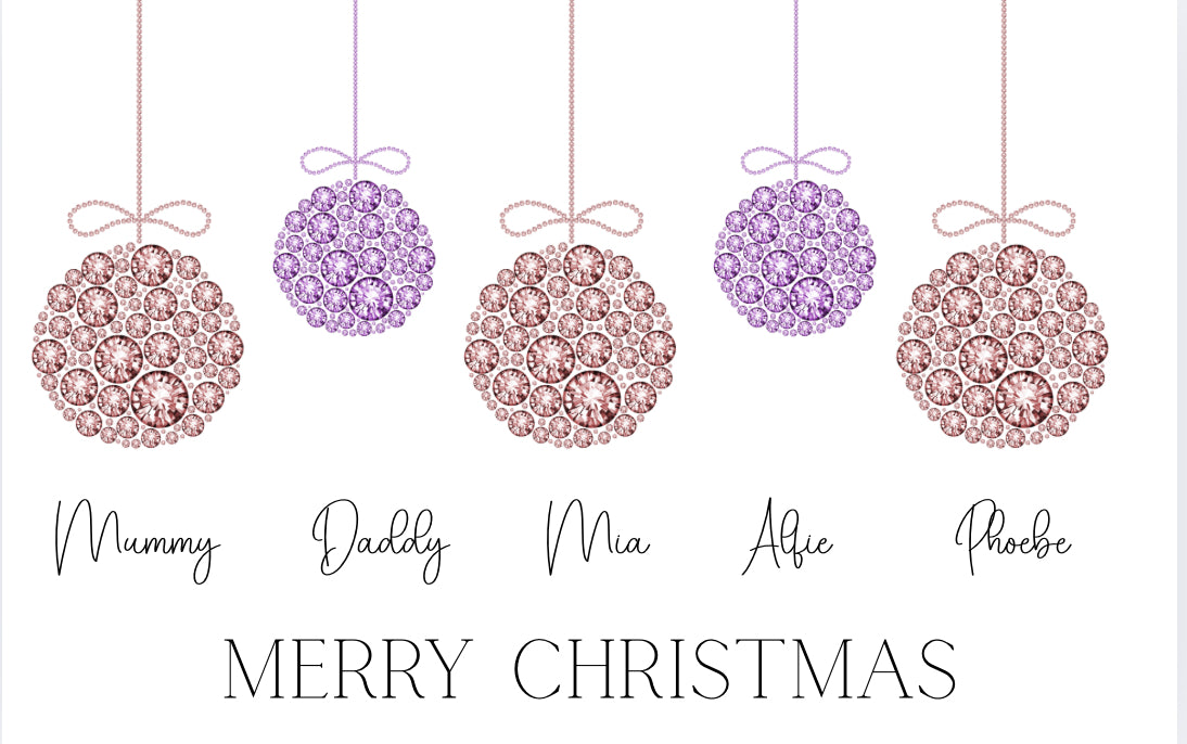 Bauble Family Pink and Purple (Splash Back/ Chopping Board a3 &filled Cushion)