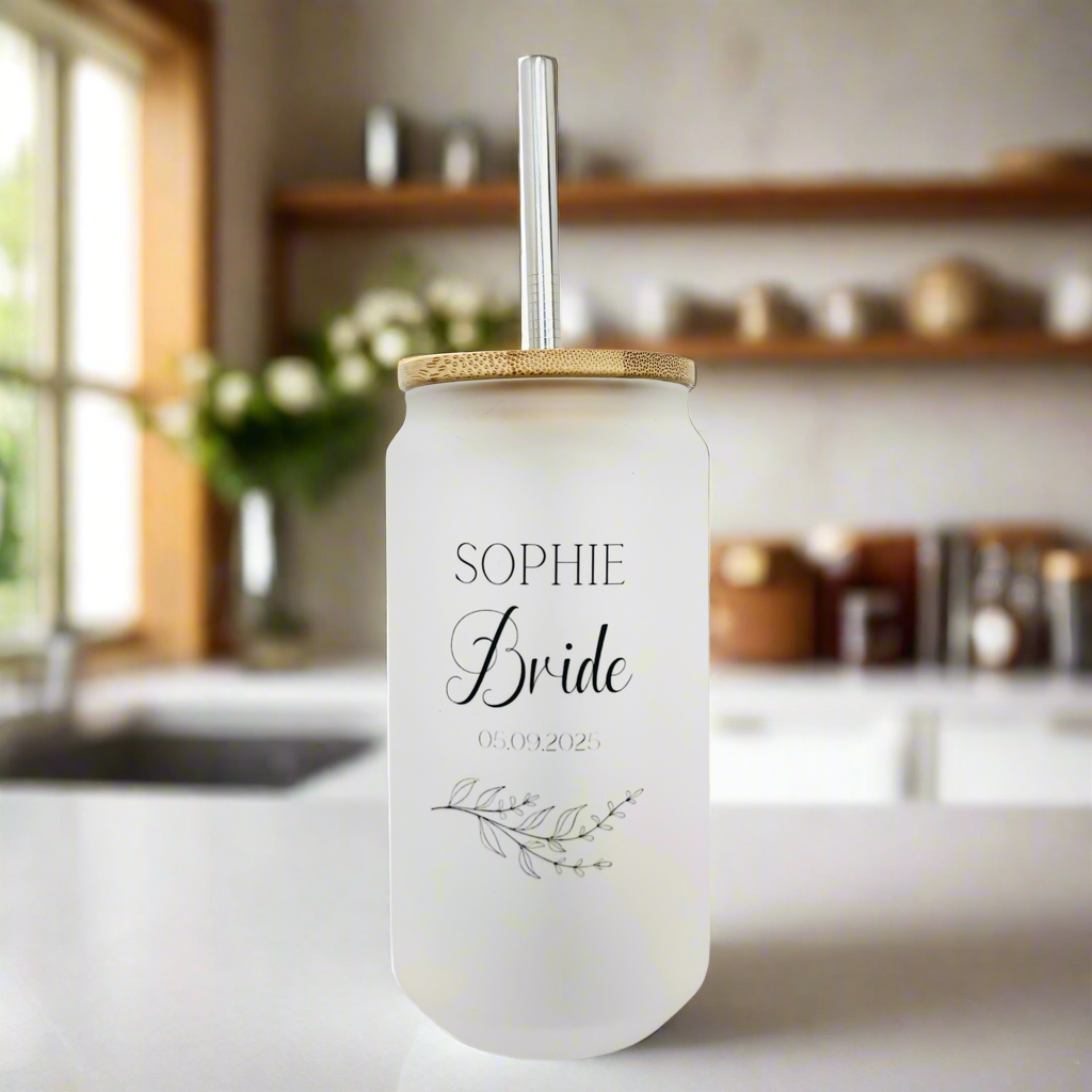 Bridesmaid/ Bride Floral Frosted Glass Can 18oz Tumbler