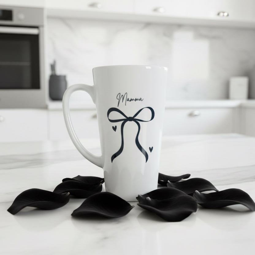 Latte Mug Delicate Black Bow with hearts