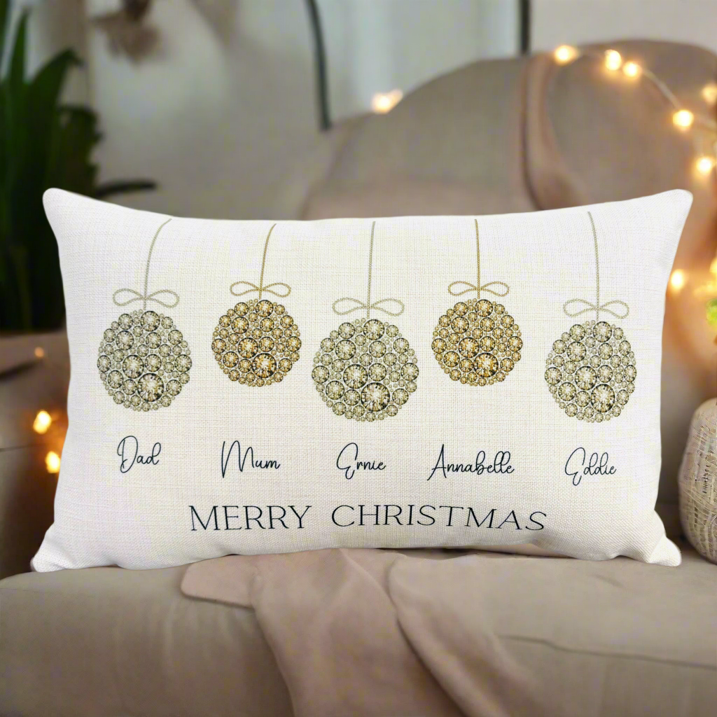 Gold Bauble family Christmas - Filled Cushion