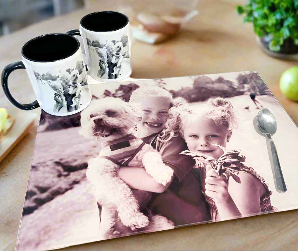 A3 Rectangle Smooth Photo Chopping Board + 2 Mugs Bundle