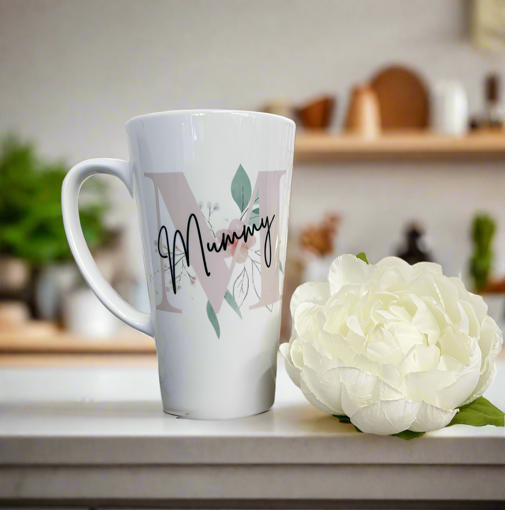 New Latte Ceramic Mug 17oz Initial Pink inc Box