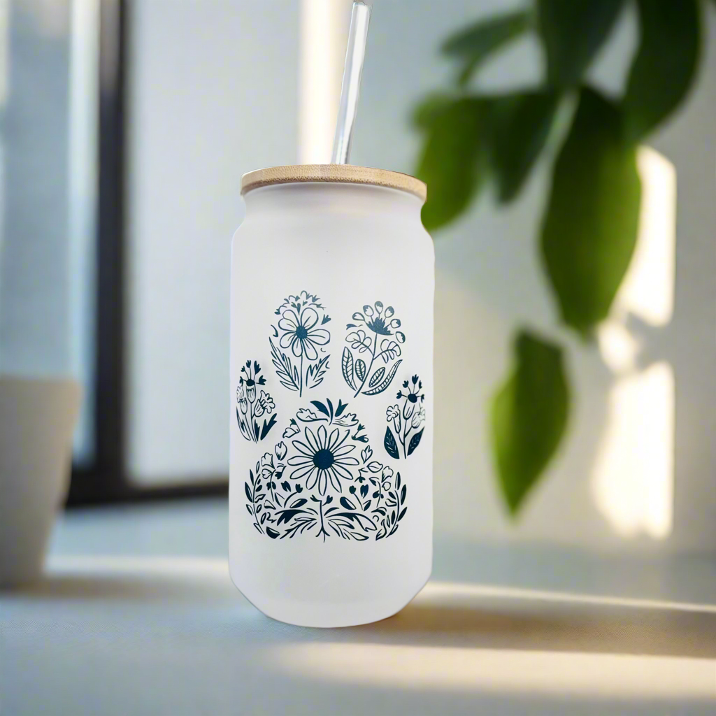 Paw print Glass Can 18oz Tumbler