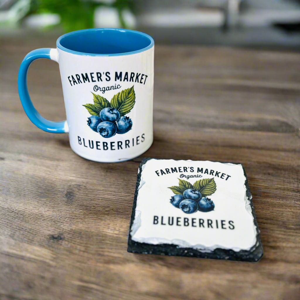 Vintage Blueberry Mug and Coaster Set
