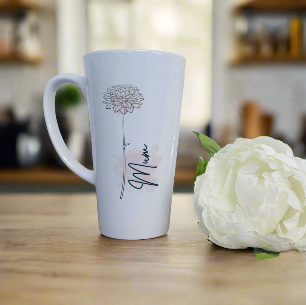 New Latte Ceramic Mug 17oz Tall Flower inc Box