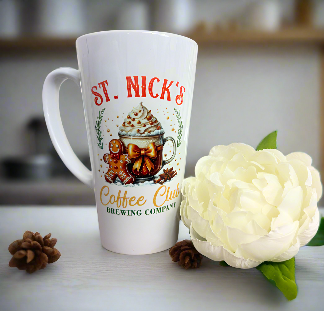 New Latte Ceramic Mug 17oz inc Box St. Nicks Coffee Club