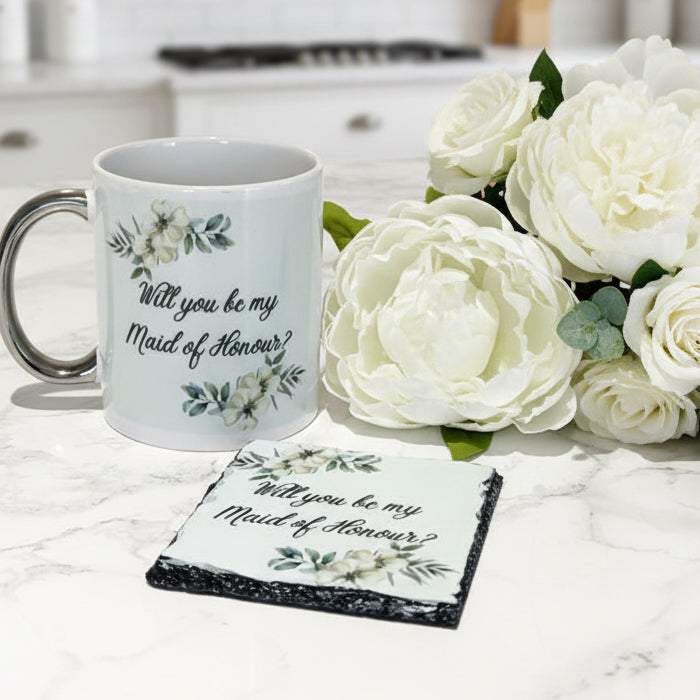 Green Floral *Any Words* Mug and Coaster Set