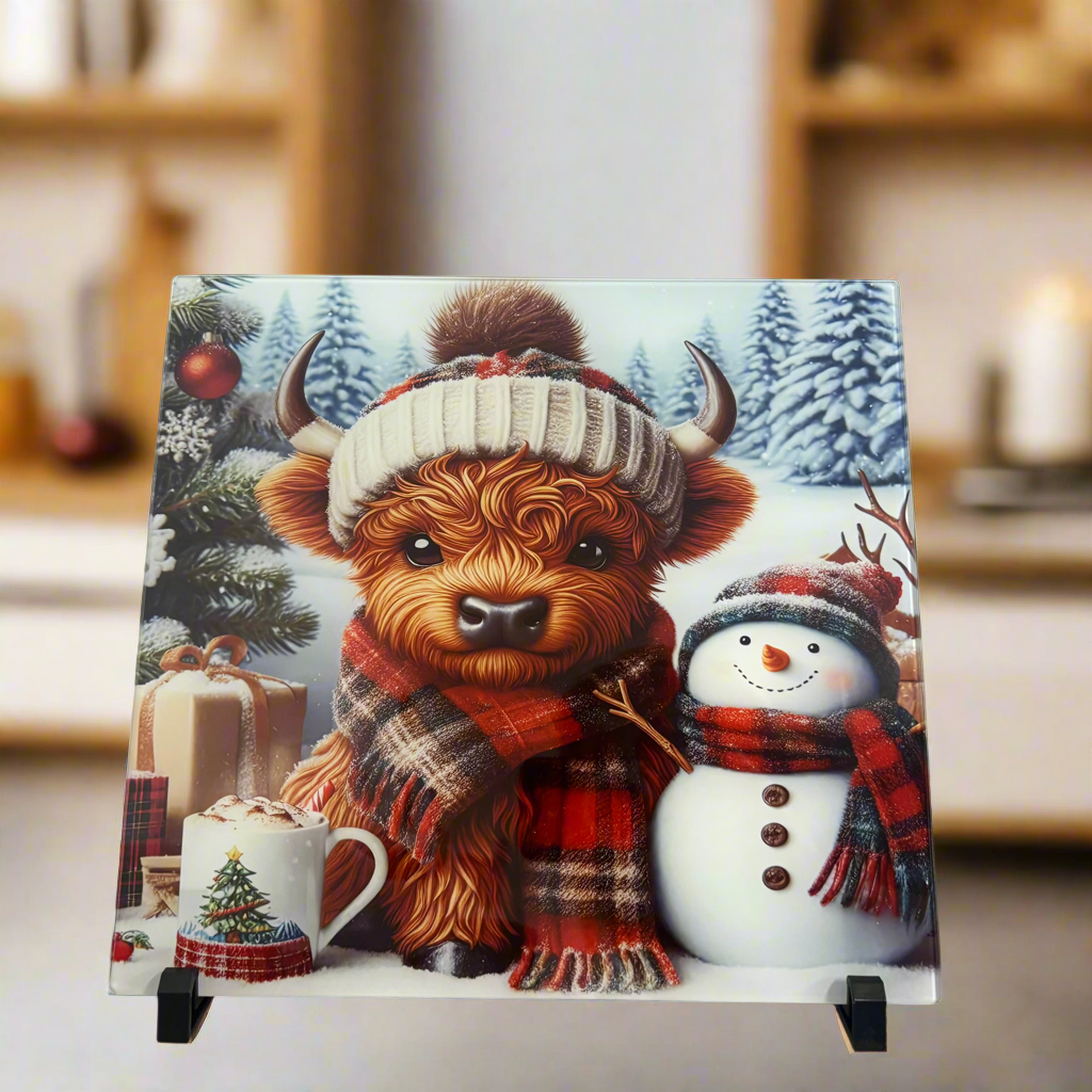 Highland Cow Snowman Chopping Board 30cm