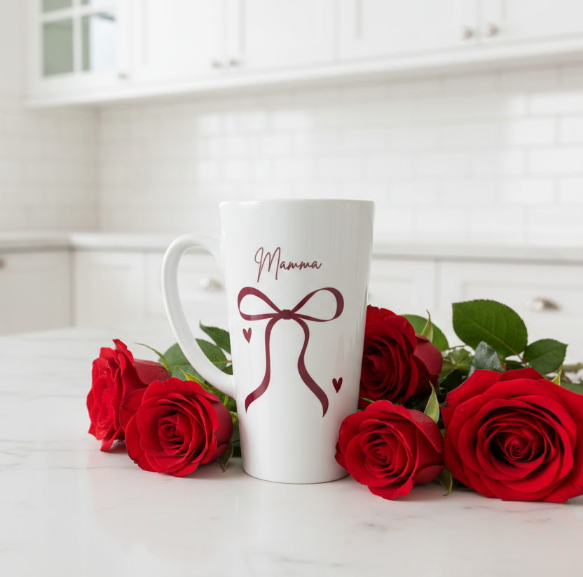 Mini Latte Mug Delicate Red Bow with hearts