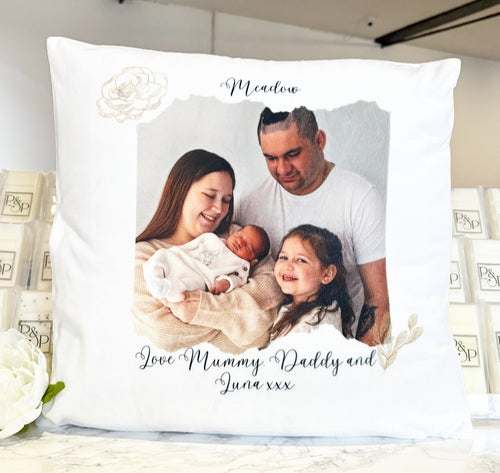 Photo and Text with Rose Cushion 40cm