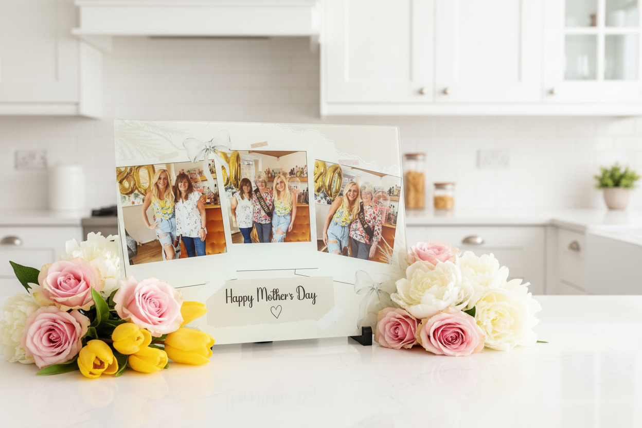 3 Photo Chopping Board with bows and flowers
