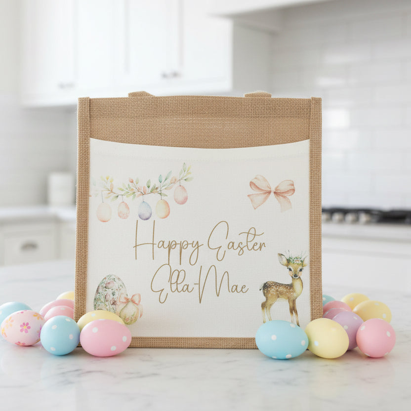 Happy Easter Deer Design Tote Bag