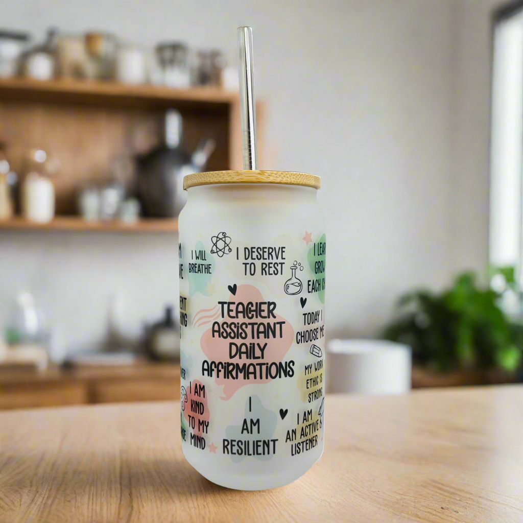 Teaching Assistant Frosted Glass Can 18oz Tumbler