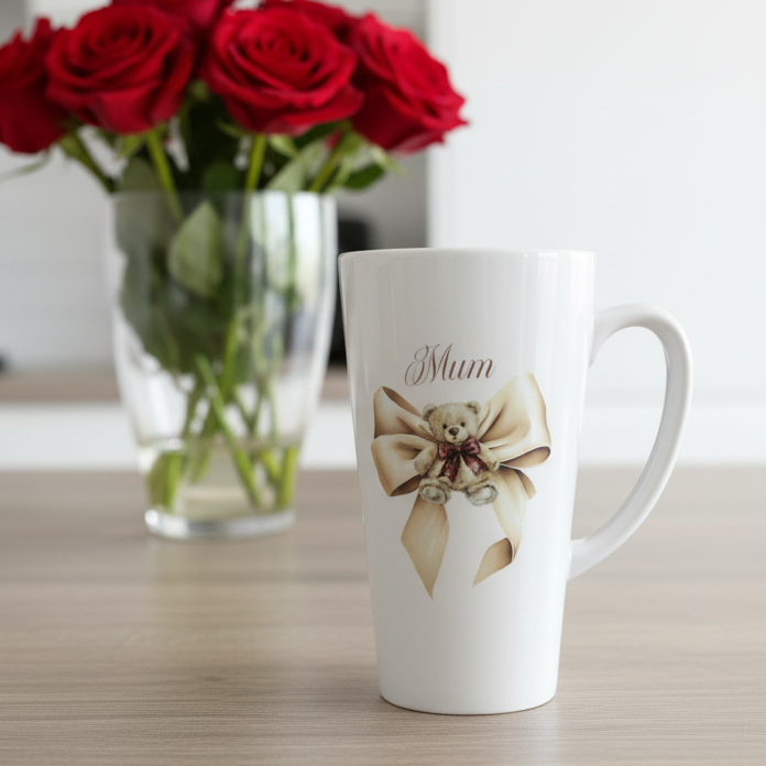 Teddy Bear Bow with Purple Bow Latte Mug