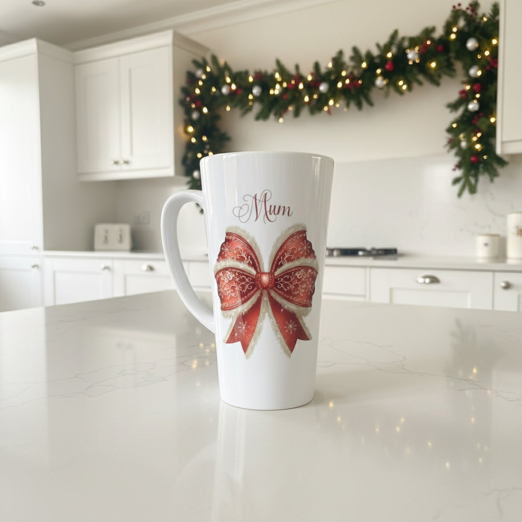 Red Fluffy Bow Latte Ceramic Mug 17oz inc Box