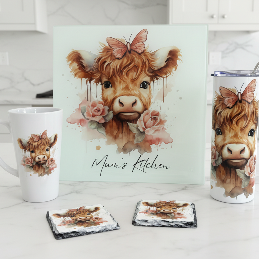 Pink Roses Highland Cow Bundle