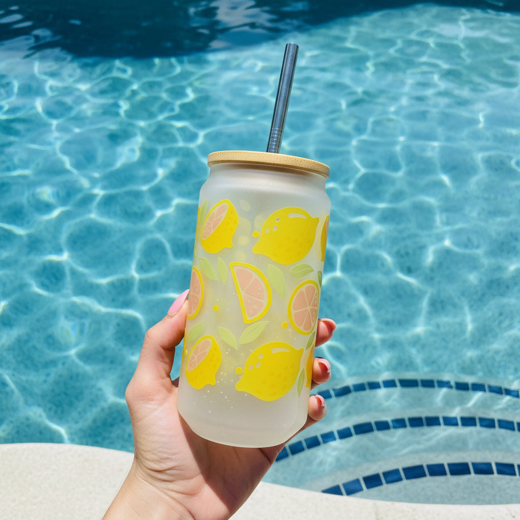 Lemons Frosted Glass Can 18oz Tumbler