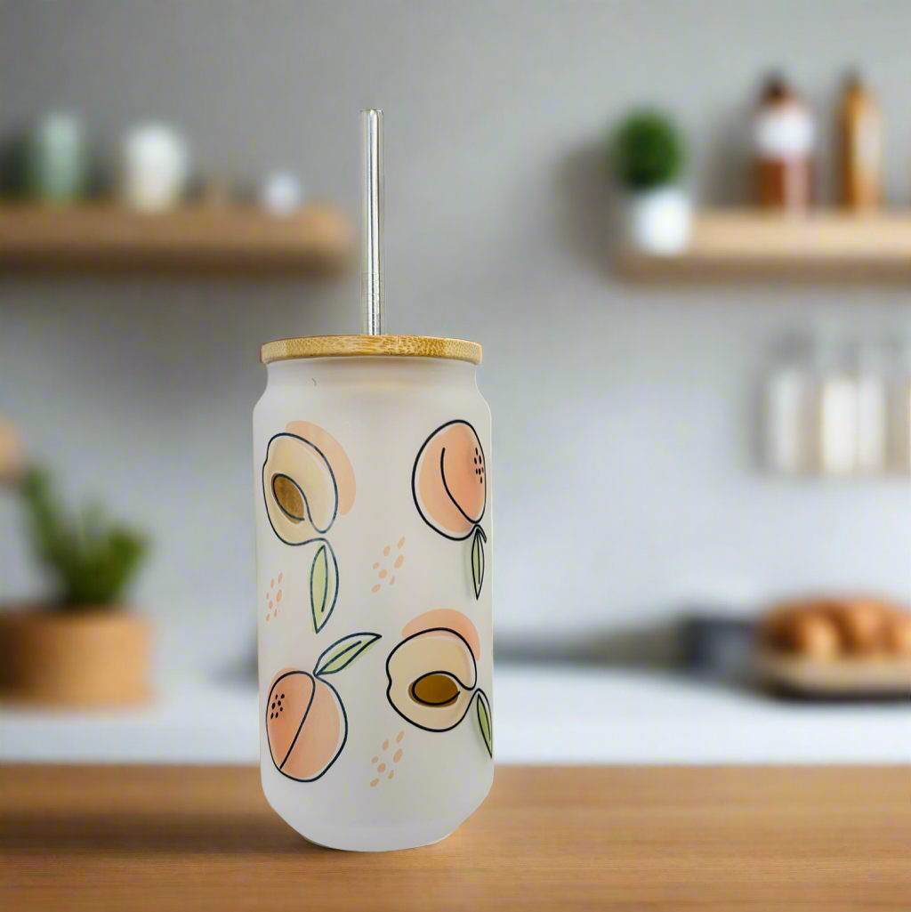 Peaches Frosted Glass Can 18oz Tumbler