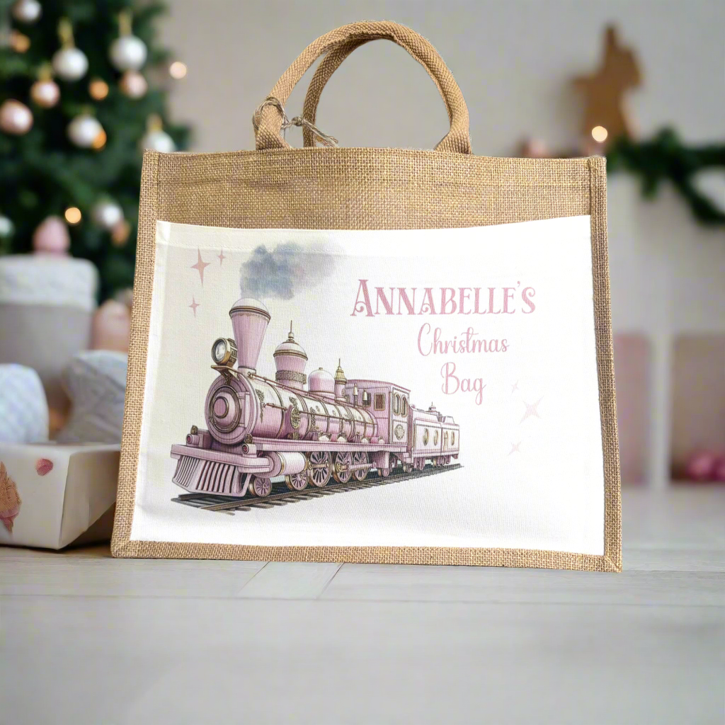 Christmas Eve Tote Bag - Pink Train