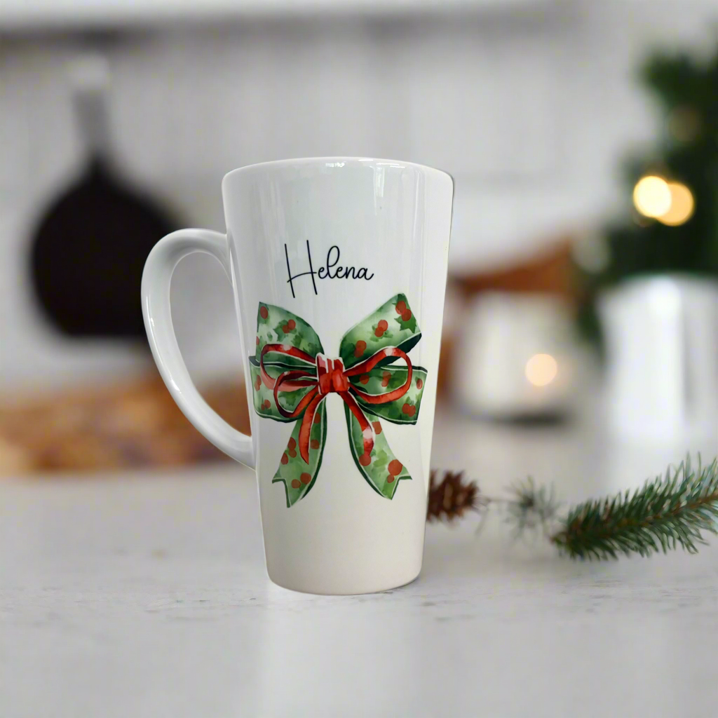 Green Bow Latte Ceramic Mug 17oz inc Box