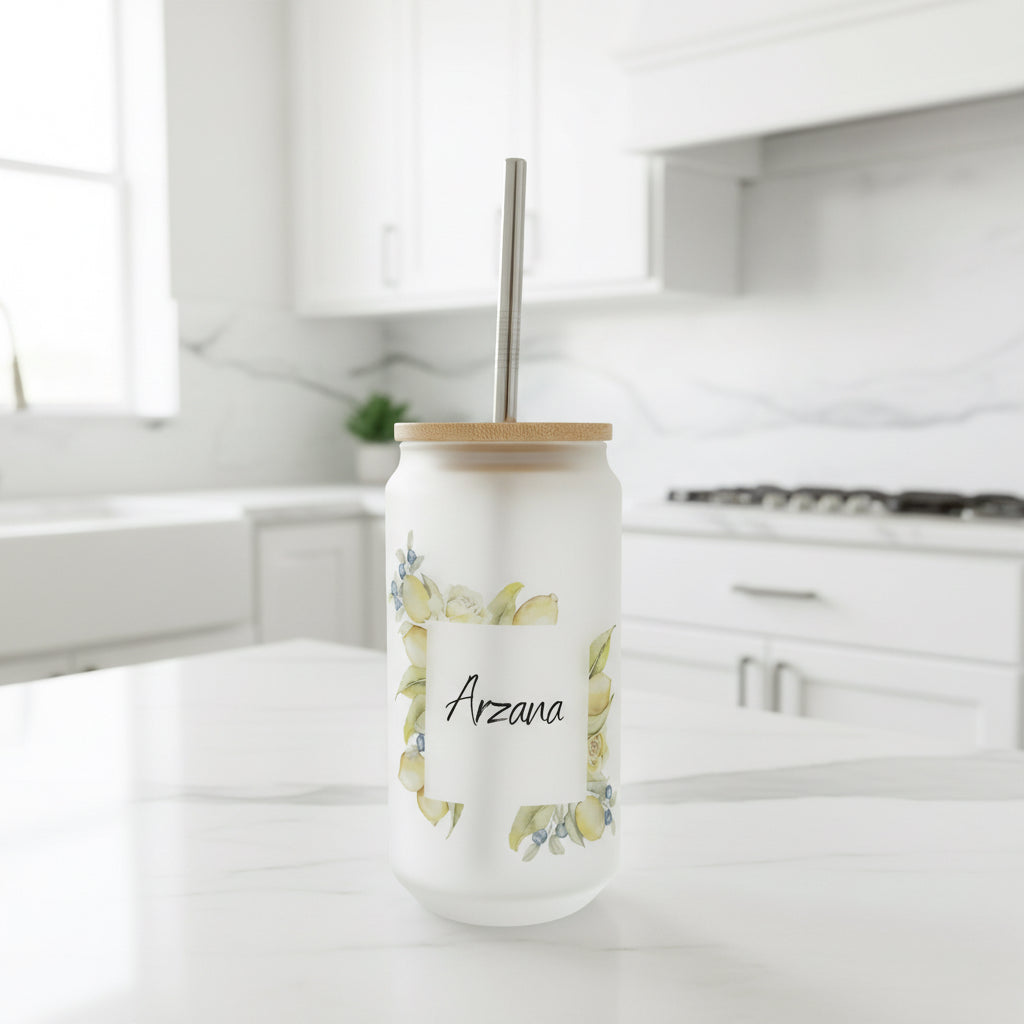 Lemon Name Frosted Glass Can 18oz Tumbler