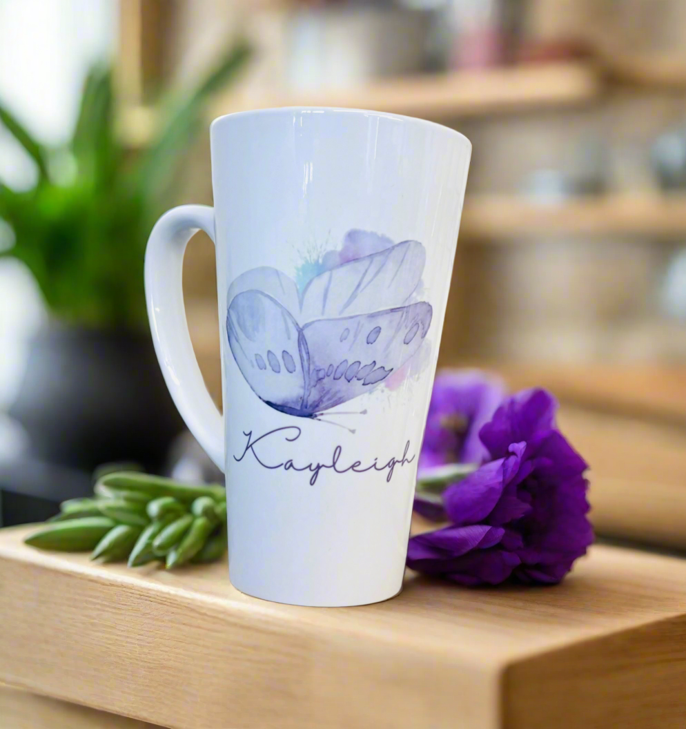 New Purple Butterfly latte Ceramic Mug 17oz inc Box