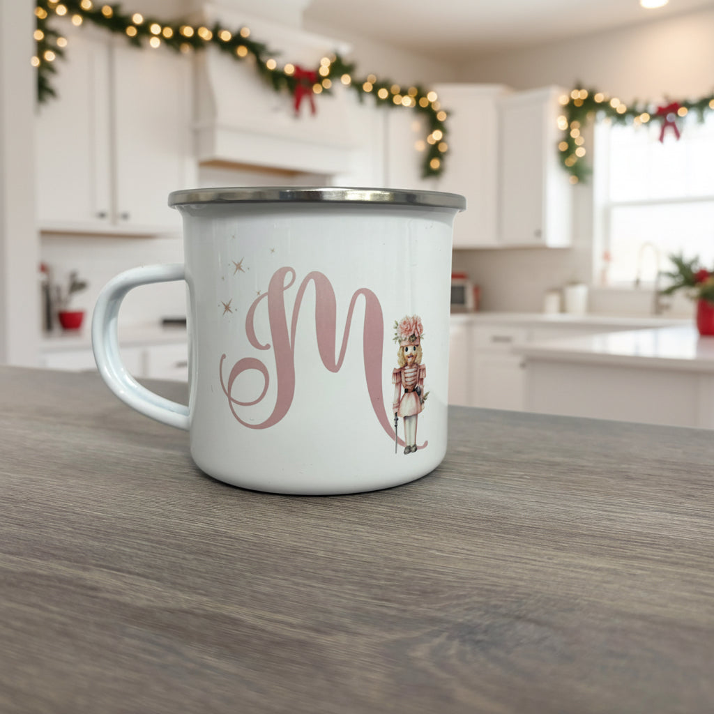 Metal Enamel Mug - Initial Pink Nutcracker