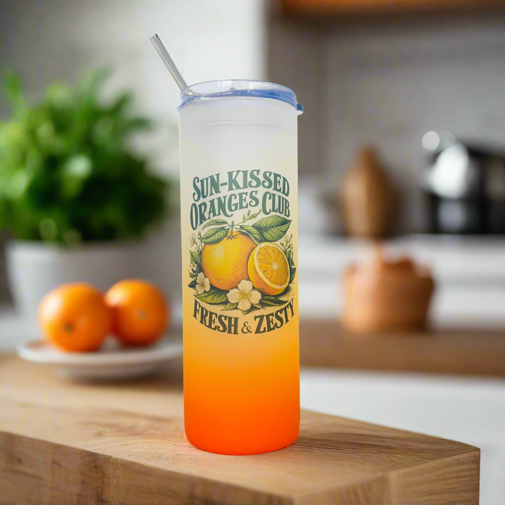 Skinkissed Orange Club Orange Tall Skinny Glass Tumbler 25oz